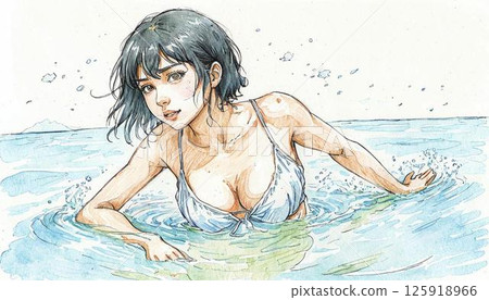 A girl swimming in the sea 125918966