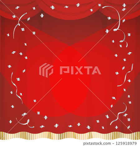Silver confetti and stage curtains 125918979
