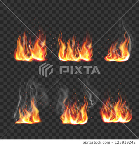 Fire Flames with Smoke and Sparks Effect Vector 125919242