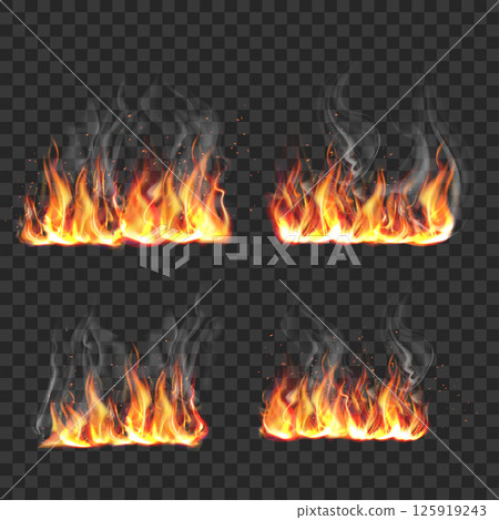 Fire Flames with Smoke and Sparks Effect Vector 125919243