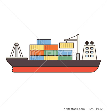 CARGO SHIP vehicle icon doodle cute line illustration single symbol simple minimal clean flat transportation city doodle 125919429