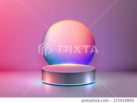 vibrant 3d podium with gradient pink purple blue illuminated modern product display mockup showcase showroom 125919999