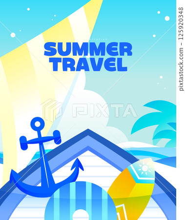 Various summer travel background illustration 125920348