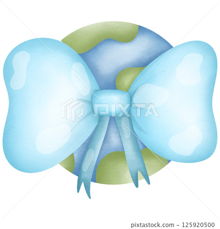 The world is tied with a blue bow hand drawn transparency illustration 125920500
