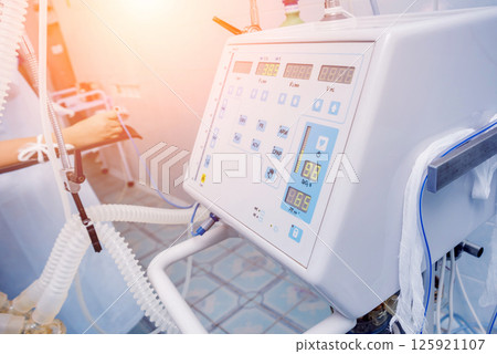 Doctor give resuscitation to patient in the emergency room. Cardiac massage 125921107