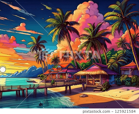熱帶海灘度假村插圖 熱帶海灘度假村插圖 125921584