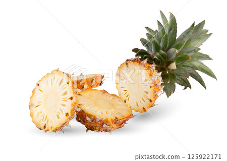 Pineapple slices isolated on a white background Pineapple slices isolated on a white background 125922171