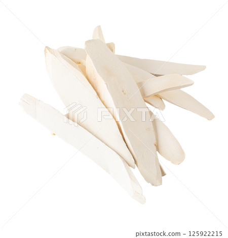 Dried slices Chinese yam or Yamaimo roots slices isolated on white background Dried slices Chinese yam or Yamaimo roots slices isolated on white background 125922215