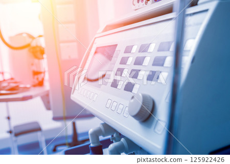 Modern equipment in operating room. Medical devices for neurosurgery. Modern equipment in operating room. Medical devices for neurosurgery. 125922426