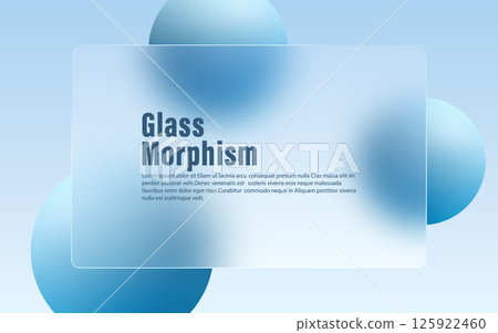 Minimalistic vector illustration with soft gradient background, 3D spheres and translucent matte panel. Glass morphism style website landing page design template. 125922460
