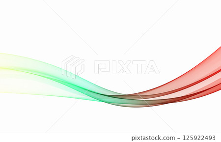 Flowing abstract vector wave in green, red, and yellow on white background, soft layered curves with transparency, fresh modern design. 125922493