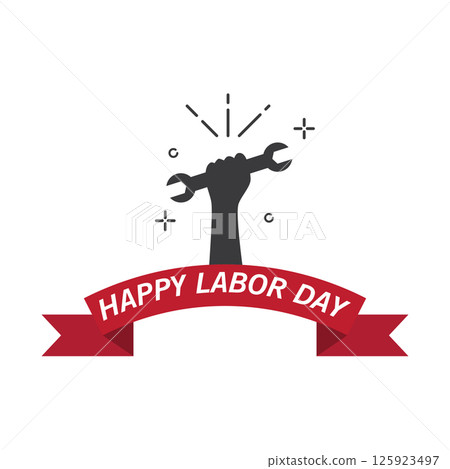 Hands holding tools and a red ribbon 125923497