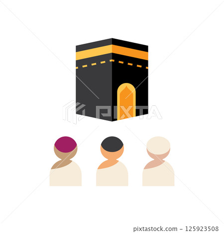 Kaaba in mecca with three pilgrims 125923508