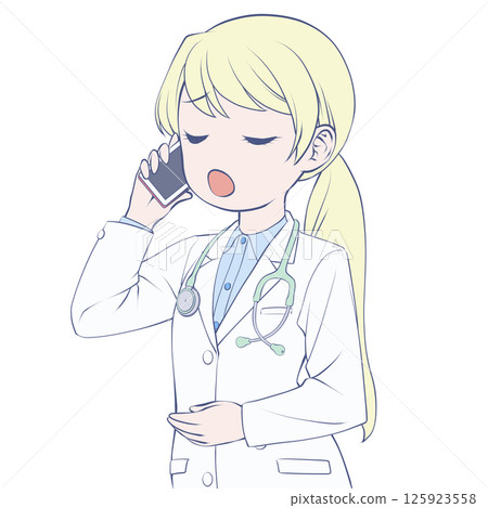 金髮女醫生用智慧型手機打電話 — — 驚訝不已 125923558