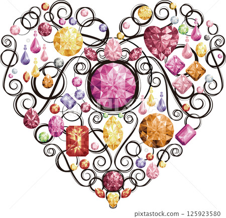 Jeweled Heart (warm colors, black lines) Jeweled Heart (warm colors, black lines) 125923580