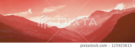 Mountain landscape. Mountains silhouette. Red tint. Grossglockner High Mountain Road. Austria. Horizontal banner Mountain landscape. Mountains silhouette. Red tint. Grossglockner High Mountain Road. Austria. Horizontal banner 125923613