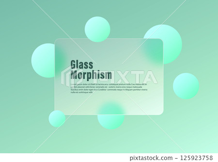 Glassmorphism panel with mint green spheres on pastel background Glassmorphism panel with mint green spheres on pastel background 125923758