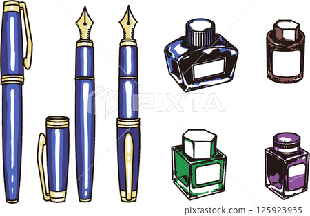 鋼筆和瓶墨水插圖集 125923935