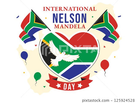 Happy Nelson Mandela International Day Vector Illustration on 18 July, Featuring the South Africa Flag and Ribbon in a Flat Style Cartoon Background Happy Nelson Mandela International Day Vector Illustration on 18 July, Featuring the South Africa Flag and Ribbon in a Flat Style Cartoon Background 125924528