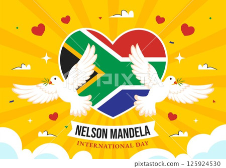 Happy Nelson Mandela International Day Vector Illustration on 18 July, Featuring the South Africa Flag and Ribbon in a Flat Style Cartoon Background Happy Nelson Mandela International Day Vector Illustration on 18 July, Featuring the South Africa Flag and Ribbon in a Flat Style Cartoon Background 125924530