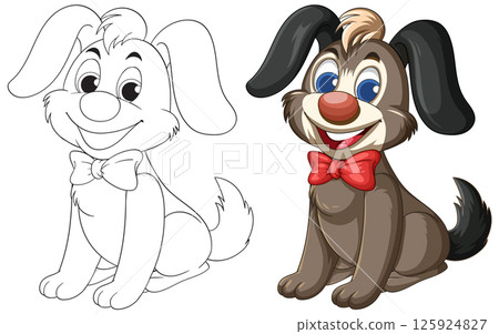 Playful Cartoon Dog with Red Bow Tie 125924827