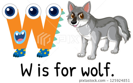Playful Alphabet Illustration with Wolf Character 125924851
