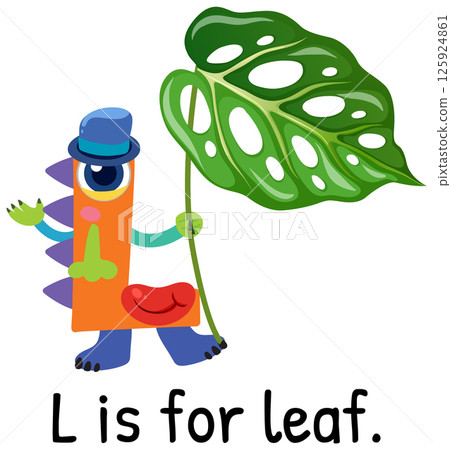 Playful Alphabet Character with Leaf Illustration 125924861