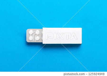 Blank White Product Package Box Mock-up. Open blank medicine drug box with blister top view 125924949