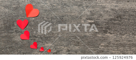 Valentine day background with red hearts, top view with copy space Valentine day background with red hearts, top view with copy space 125924976