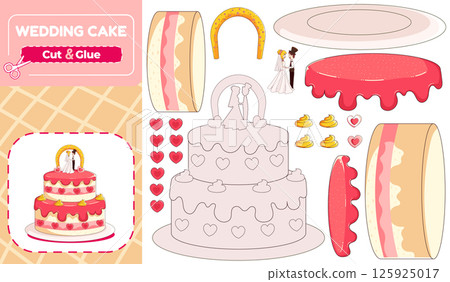 Wedding Cake Paper Model Puzzle Cut and Glue Activity for Kids Wedding Cake Paper Model Puzzle Cut and Glue Activity for Kids 125925017
