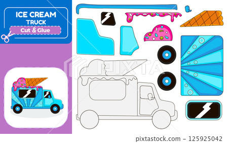 Ice Cream Truck Paper Model Puzzle Cut and Glue Activity for Kids Ice Cream Truck Paper Model Puzzle Cut and Glue Activity for Kids 125925042