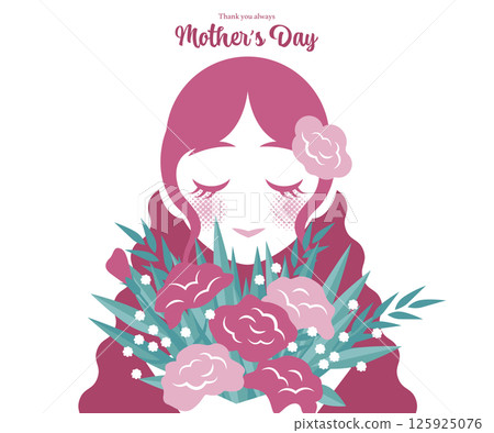 母親節 - 手持康乃馨花束的女性插圖素材 - 向量圖 - 白色背景 母親節 - 手持康乃馨花束的女性插圖素材 - 向量圖 - 白色背景 125925076
