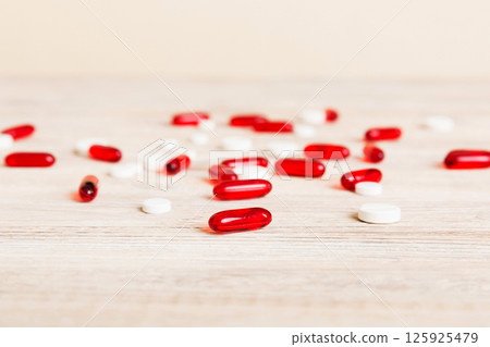 Collection Of Various Medical Tablets And Pills. Assorted pharmaceutical medicine pills, tablets and capsules on table background. Heap of assorted various medicine tablets. Health care Collection Of Various Medical Tablets And Pills. Assorted pharmaceutical medicine pills, tablets and capsules on table background. Heap of assorted various medicine tablets. Health care 125925479