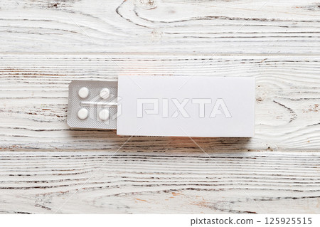 Blank White Product Package Box Mock-up. Open blank medicine drug box with blister top view 125925515