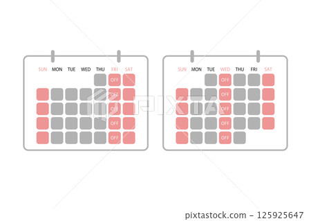 Illustration of a calendar showing a three-day work week 125925647