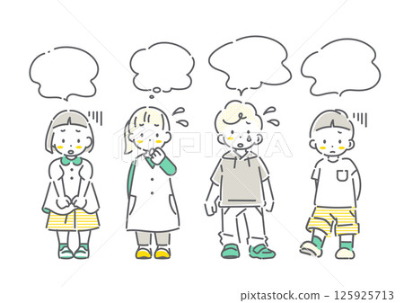 缺乏自信的孩子——簡單可愛的線條畫插圖 125925713