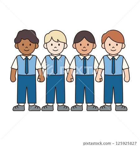 BOY STUDENTS HOLDING HANDS children illustration simple outline drawing character doodle diverse race and ethnicity people cute kawaii style BOY STUDENTS HOLDING HANDS children illustration simple outline drawing character doodle diverse race and ethnicity people cute kawaii style 125925827