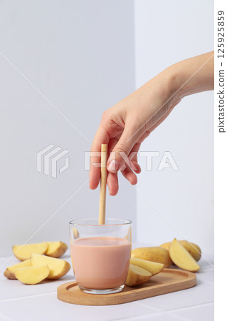 Potato milk, concept of fresh and healthy drink 125925859
