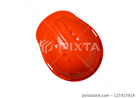 Orange hard hat represents Labor Day and honors American workers, isolated on white 125925919
