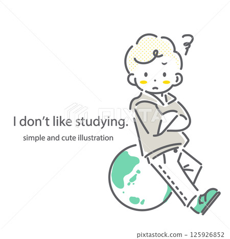 A simple and cute line drawing of an elementary school student who hates studying social studies 125926852