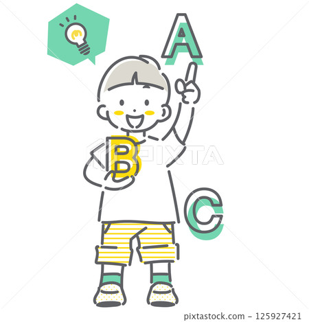 Elementary school students excited about studying English: Simple and cute line drawing illustrations 125927421