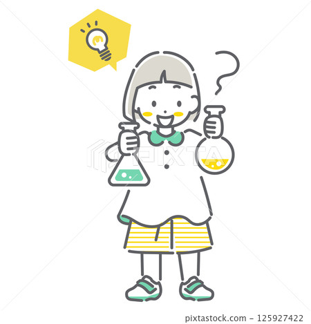 小學生對學習科學充滿熱情-簡單可愛的線條插畫 小學生對學習科學充滿熱情-簡單可愛的線條插畫 125927422