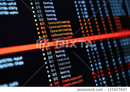 system monitoring dashboard showing kubernetes pod errors like imagepullbackoff and crashloopbackoff alongside running and completed container statuses 125927697