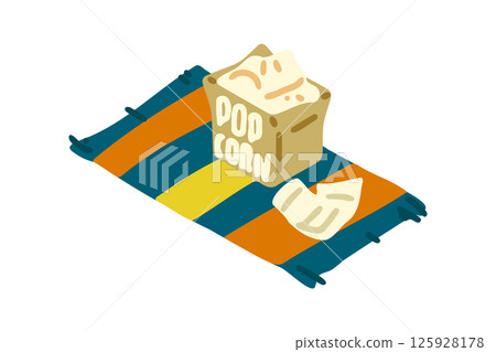 Popcorn on Striped Picnic Blanket 125928178