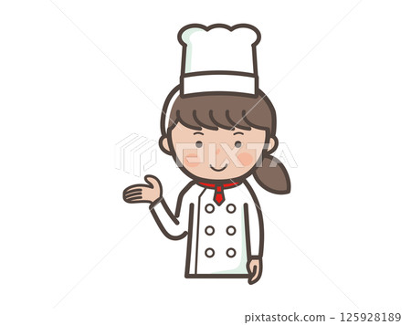 一位年輕女廚師進行解釋和指導的插圖 一位年輕女廚師進行解釋和指導的插圖 125928189