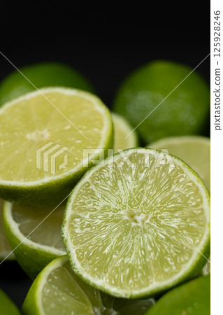 Healthy Lime Halves with Vibrant Color 125928246