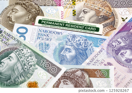 American permanent resident card on Polish money American permanent resident card on Polish money 125928267