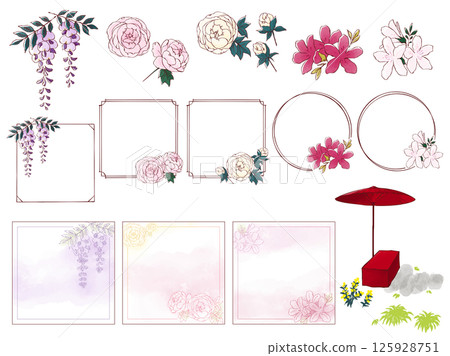 Japanese flowers and outdoor tea ceremony umbrella 125928751