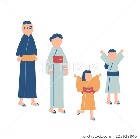 穿yukata的家庭的例證 125928800