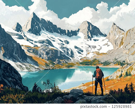 Snow-Capped Mountains Reflected in a Tranquil Lake 125928981